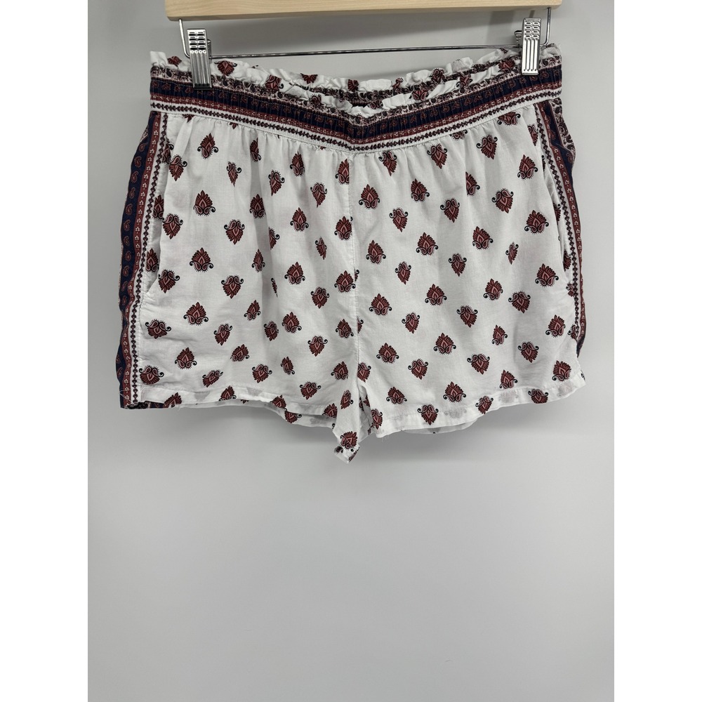 Joie Womens White Red Blue Paisley Cotton Paperbag Waist Shorts Size L Large